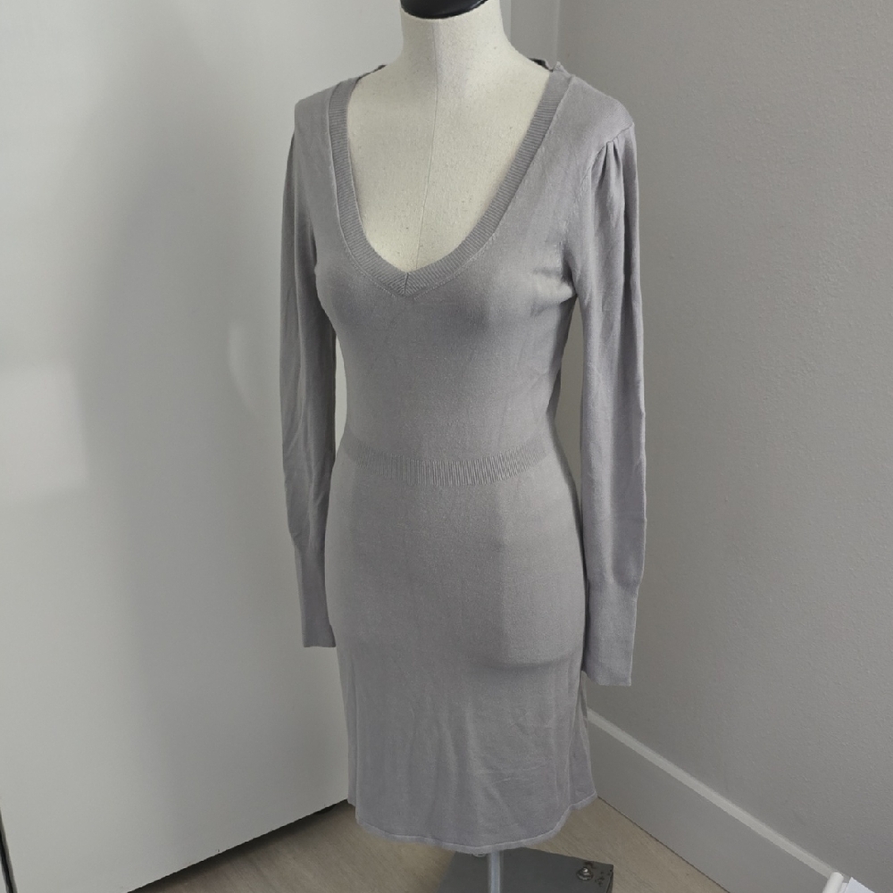 BCBGMaxAzria Light Gray Long Sleeve Sweater Dress SZ Small